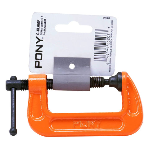 Two Inch C Clamp For Woodworking And DIY Projects, Beefy 400 Pound Load, 1 Inch Throat Depth, Rugged Steel Build, Pony Style