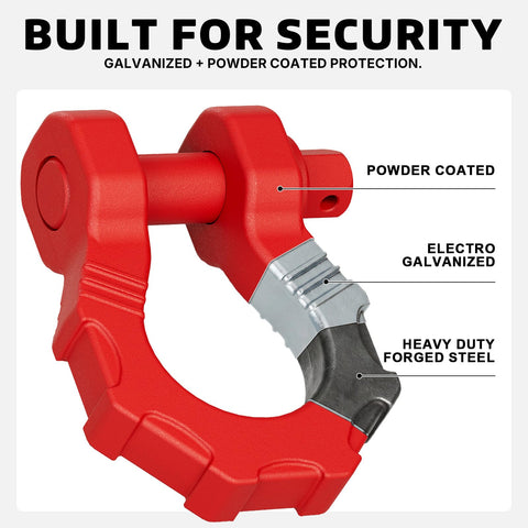 Beefy Heavy Duty 80000 Lb Break Strength D Ring Shackles 3/4 Inch Clevis Shackles shown with powder coating and galvanization.