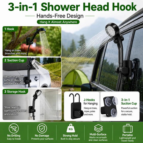 Portable Camping Shower Kit With 6000mAh Rechargeable Battery Smart LED Display Four Spray Modes IPX7 Waterproof Outdoor