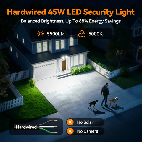 Badass Heavy Duty Dual Head Led Exterior Flood Light With 45 Watt Power And 5500 Lumens Kickin Brightness illuminating a driveway at night.