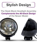 12 Volt Black Headlight Assembly Replacement For Baja Mini Bike MB200 With 35 Watt Bulb Included Easy Bolt On Fit And All Black Finish