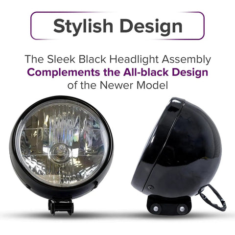 12 Volt Black Headlight Assembly Replacement For Baja Mini Bike MB200 With 35 Watt Bulb Included Easy Bolt On Fit And All Black Finish