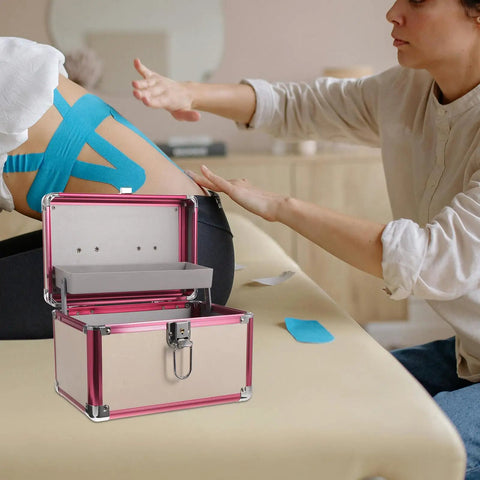 Sweet Aluminum Alloy Pedicure Rig With Layered Lockable Storage For Nail Techs And Makeup Pros, open case at treatment session.