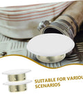 Four Pack Concealed Sprinkler Head Decorative Covers Heavy Duty Iron Protective Plates Built Tough For Outdoor Lawn Irrigation Systems on metal surface.