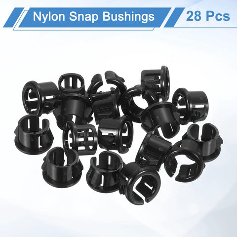 28 Pack Nylon Cable Snap Bushings Grommets, 1/2 Inch Mounting Diameter, Opened Snap Bushing For Wiring, black nylon snap bushings, 28 pcs