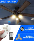 Ceiling Fan Remote Control Kit Universal 3-Speed Fan And Dimmer Light shown with remote, module, and operating fan