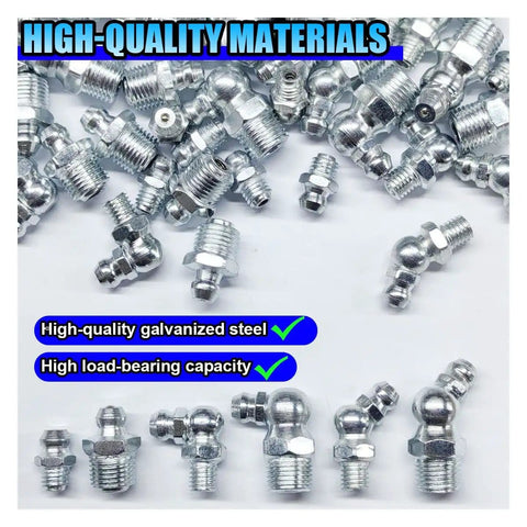 60 Piece SAE Grease Fittings Kit with galvanized zerk fittings assortment includes straight 45 degree and 90 degree angles