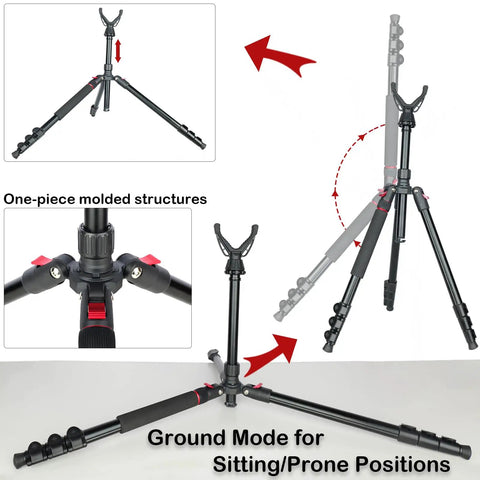 All Terrain 3 In 1 Adjustable Rifle Shooting Tripod Monopod And Bipod in ground mode, lightweight aluminum