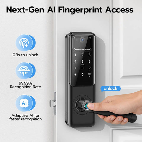 Slick Wifi Video Smart Lock With Integrated Camera And Audio Alert Hella Secure Fingerprint Keypad setup in action for easy unlocking.