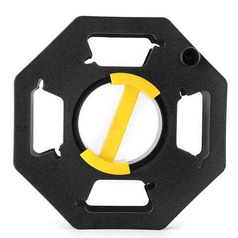 Black And Yellow Cable Tidy Reel For 25m Cables, hexagonal ABS plastic frame, designed for RV and boat use.