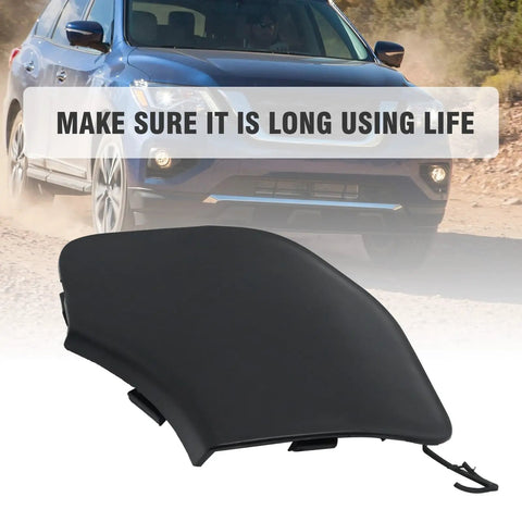 Front Tow Hook Eye Cover Replacement for Nissan Pathfinder 2017 2018 2019 2020 in front of SUV