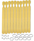 Grab These Straight Up Smooth Vegetable Tanned Leather Keychain Blanks 10 Pack Diy Craft Kit With Solid Rings And Rivets, yellow cowhide blanks with rings.