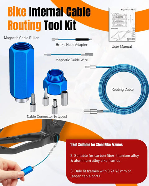 Bike Internal Cable Routing Tool Kit With Hydraulic Hose Cutter for 4-5.5mm cables, includes magnetic guides and connectors