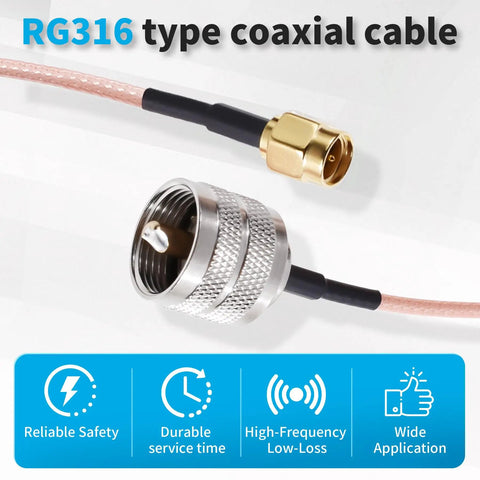 SMA Male To PL 259 Male Coax Cable 1 Foot RG316 50 Ohm Antenna Adapter silver-plated copper core visible