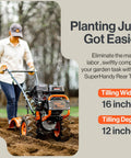 Person operating Heavy Duty Gas Tiller Cultivator With 7HP 209cc Engine, Adjustable Tilling Width And Depth, Rear Tine Design