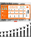 Heavy Duty Black Chicago Binding Screws Assorted Kit Hella Tough Carbon Steel Fasteners in organized storage case.