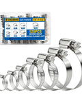 Ultimate Stainless Steel Hose Clamp Kit, 120 Pcs, Adjustable 1/4 To 1/2 Inch Worm Gear Clamps displayed with packaging