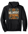 Millwright Strong Industrial Gear Pullover Hoodie for Skilled Mechanics in solid black with bold design and gear graphics.