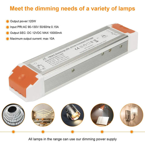 Dimmable LED Driver 120W 12V DC Power Supply For Christmas Lights Quiet Operation Regulated Transformer with specifications