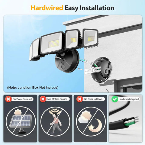 Hella Bright 150 Watt LED Flood Lights Outdoor 15000 Lumens Supercharged Security Lighting With Five Adjustable Heads And Switch Control To Light Up Your Yard Like Broad Daylight Anytime