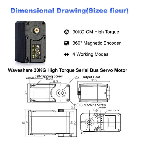 Two Pack Beefy 30Kg High Torque Serial Bus Servo Motor 12V with 360 Degree Programmable Magnetic Encoder diagram