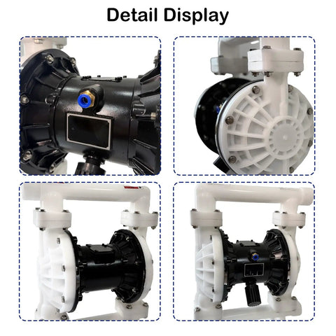 Heavy Duty Air Operated Double Diaphragm Pump 35 Gpm Pushing Up To 100 Psi Polypropylene Body showcasing detailed views and construction.