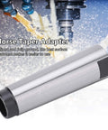 Side view of MT3 to MT2 Morse taper drill sleeve adapter, high-speed steel, silver with black ends