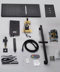 Heavy Duty 22 Inch Rectangular LED Shower System Wall Mounted With Bluetooth Audio And Smooth Thermostatic Valve parts laid out