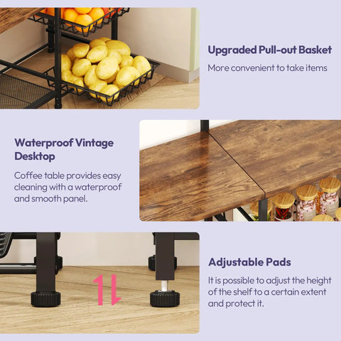 Features of Espresso Bakers Rack With Storage For Coffee Bar And Kitchen Station Shelves Top Surface For Small Appliances