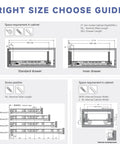 Smoove 21 Inch Undermount Drawer Slides Soft Close Heavy Duty Silent Glide For Kitchen Cabinet Reno size guide with dimensions.