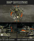 One Eighteen Scale M4A3 Sherman RC Tank With Smoke, LED Lights showing 360-degree turret and gun rotation