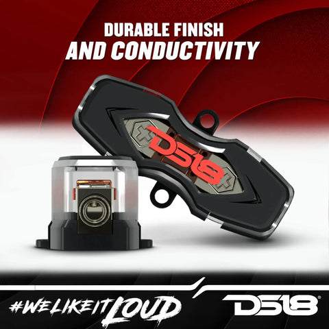 Heavy Duty 150A Mini Anl Fuse Holder With Four And Eight Gauge In And Out Terminals For Rock Solid Auto Wiring and Killer Audio Upgrades, durable finish and conductivity.