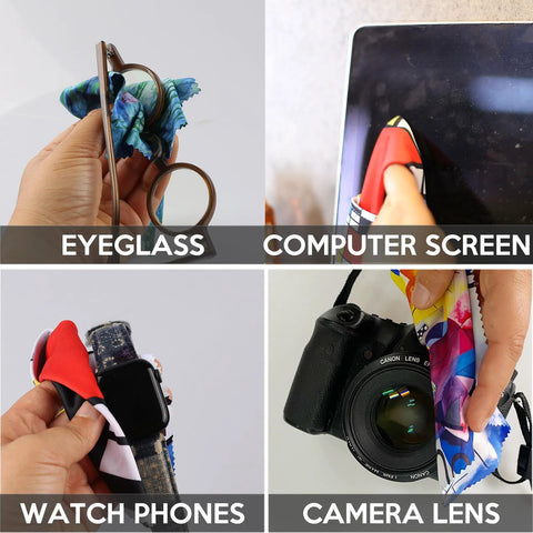 Double-sided microfiber cleaning cloth for glasses and lenses; for eyeglasses, screens, smartwatch, camera lens