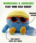Ultra Soft 4 Inch Plush Golf Ball Toy With Gimme Character For Fans, Collectors, And Golfers, blue toy with embroidered features.