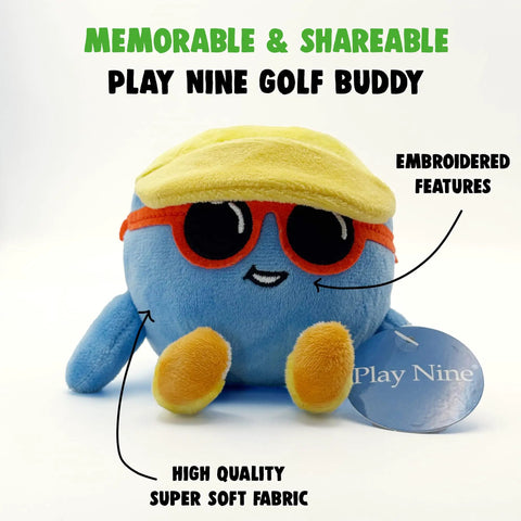 Ultra Soft 4 Inch Plush Golf Ball Toy With Gimme Character For Fans, Collectors, And Golfers, blue toy with embroidered features.