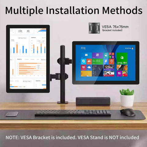 15.6 Inch Capacitive Multi-Touch Industrial Monitor With 16:9 FHD 1920x1080, Built-In Speakers, USB, VGA and HDMI Ports displayed mounted on desk