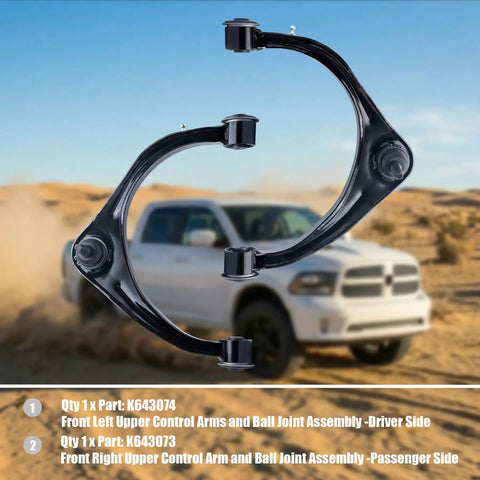 Dodge Ram 1500 Front Upper Control Arms With Ball Joints 2 Pack Left And Right Kit For 2009-2010, 2011-2018, 2019-2024 Ram 1500 Classic Beefed-Up Suspension Upgrade, black steel