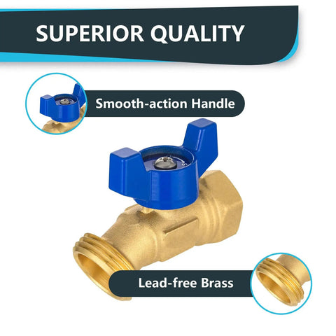50 Pack Brass Hose Bibb Valves One Half Inch FIP Inlet And Three Quarter Inch Male GHT Outlet For Outdoor Spigots With Leak Proof Design, Corrosion Resistant Brass, Durable Garden Faucet Upgrade, Works Up To One Hundred Sixty Degrees Fahrenheit, lead-free brass valve with blue handle