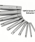 10 Piece Screw Tap Extractor Set For Removing Broken, Stripped, And Damaged Screws And Bolts, Heavy Duty High Speed Steel