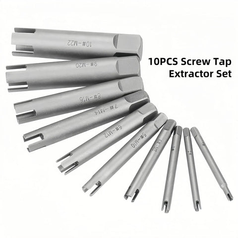 10 Piece Screw Tap Extractor Set For Removing Broken, Stripped, And Damaged Screws And Bolts, Heavy Duty High Speed Steel