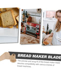 Collage with toaster, bread slices, and person toasting; Stirring Paddle Replacement For Bread Maker Reusable Kneading Mixer.