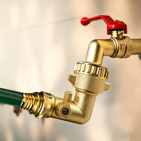 90 Degree Water Hose Elbow For RV And Garden: Brass Three Quarter Inch GHT Connector With Shut Off Valve, Lead-Free Inline Fitting for RV hookup