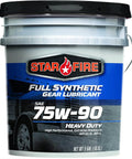 Heavy Duty Full Synthetic Gear Oil 75W-90 GL-5 Differential Fluid For Trucks And Semis 5 Gallon Pail with label details.