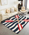 Rowing Oar Nautical Area Rug 5x7 Ocean Theme For Living Room Navy Blue Striped Geometric Pattern Decorative Rug in lounge area