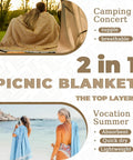 2 In 1 Extra Large 80 Inch By 80 Inch Waterproof Outdoor Picnic Blanket Foldable Beach Mat for versatile use in camping and beach settings