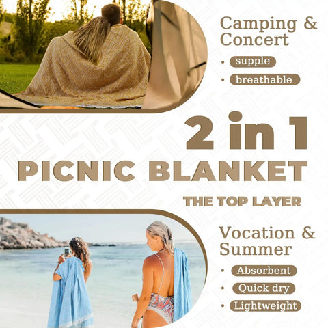 2 In 1 Extra Large 80 Inch By 80 Inch Waterproof Outdoor Picnic Blanket Foldable Beach Mat for versatile use in camping and beach settings