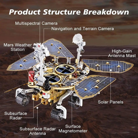 Space Rover 281+ Piece STEM Mechanical Explorer Puzzle Kit For Adults And Gearheads, DIY Aerospace Model For Home Desk Display, Educational Building Project Gift With Realistic Wheels, Antennas, And Discovery Detail. Mars rover model with solar panels and sensors