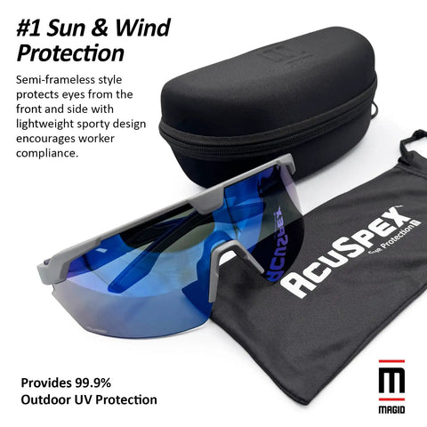 Badass Semi Frameless Safety Glasses With Ansi Z87 Certified Features rock solid polarized blue mirrored lenses, semi-frameless design.