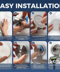 Step-by-step installation of Heavy-Duty Shower Razor Holder With 7KG Suction, showing tool-free method on smooth surfaces.