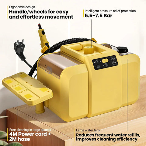 Heavy Duty Steam Cleaner Blasts 284 Degree Vapor And 70 Psi Force To Crush Stubborn Grime No Sweat Commercial Grade Multi Surface Cleaner Eases Through Kitchen Stains And Handles Deep Scrubbing Tasks Like A Total Champ with handle and wheels.